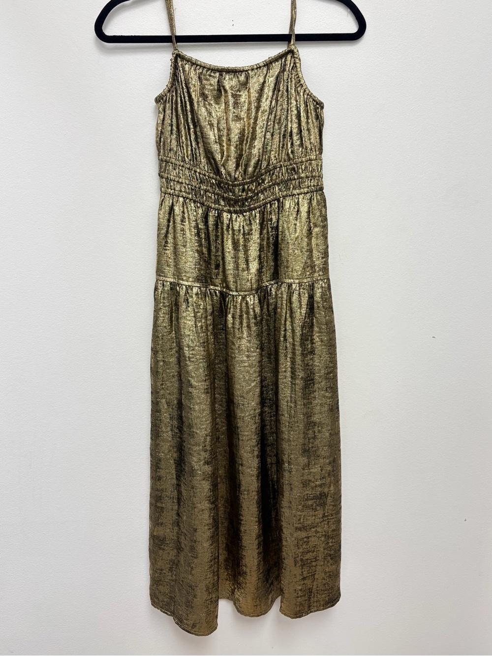 H&M Gold Metallic Spaghetti-Strap Midi  Dress Size S